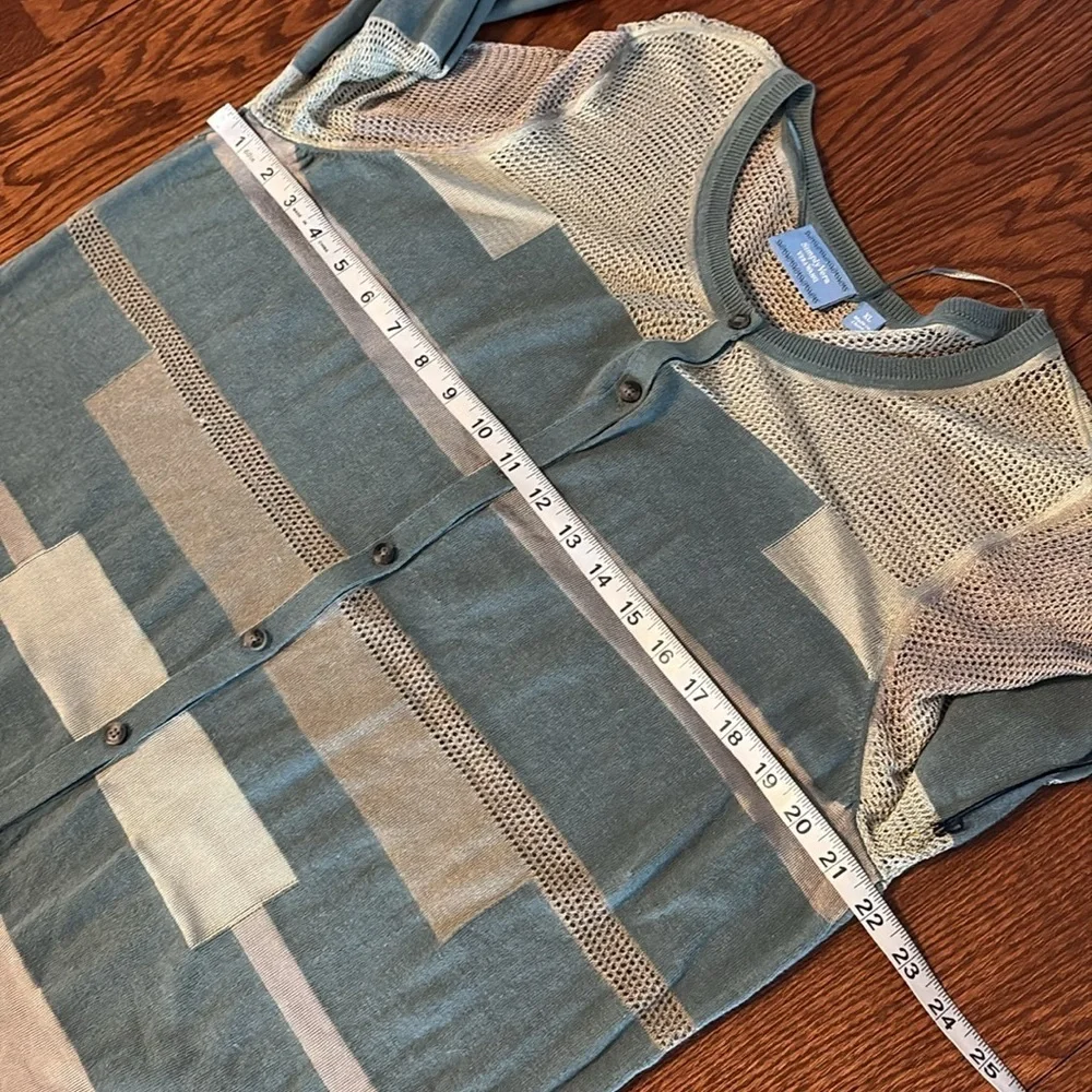 Vera wang NEW teal green gray partial sheer cardigan netting mesh / button up XL